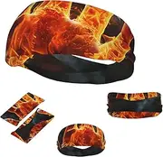 FJWSLCH Fire Flame Hand Headbands for Women Men Non Slip Workout Sweatbands Adjustable Sports Hair Bands Elastic Head Bands Moisture Wicking Hairband for Running, Cycling, Yoga, Spa