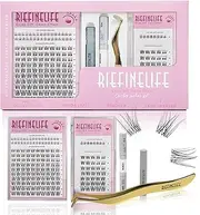 Spiky Cluster Lashes, Wispy 8-18mm DIY Eyelash Extensions Kit, C and D Curl Pro Cluster & Individual Lashes with Bond, Remover, Applicator, Tweezers,Eyelashes Clusters Kit for Home and party (Black-Natural)