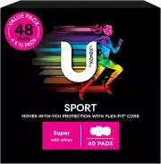 U by Kotex Sport Ultrathin Pads Super with Wings 40 Count (4 X 10 Pack) - Packag