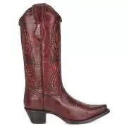 Circle G by Corral Ld Wine Embroidered Studded Snip Toe Pull On Cowboy Womens S