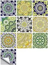 Tile Stickers, Self Adhesive Waterproof Moroccan Kitchen Bathroom Floor Wall Tile Sticker Mosaic Yellow Style Tile Transfers for Home Decors