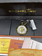 Stuhrling Original Hand Wind Skeleton Pocket Watch New