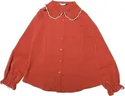[Allegra K] Women's Sweet Ruffle Peter Pan Collar Long Sleeves Button Up Shirt