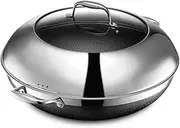 HexClad Hybrid Nonstick 35 cm Wok with Stainless Steel Lid, Stay-Cool Handles, Dishwasher-Friendly, Oven-Safe Up to 480°C, Induction Ready, Compatible with All Cooktops