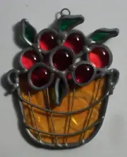 Cherry Basket Stained Glass Hanging Window SunCatcher Wall Art Piece