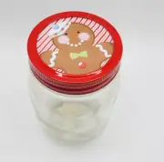 Vintage Old Time Pottery Glass Christmas Pint Jar With Tin Gingerbread Man Lid