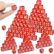 Poen 150 Packs Standard Game Dices 16mm Casino Theme Party Dice Acrylic D6 Dice Bulk Casino Dice for Casino Theme Party Board Games Vegas Birthday Party Supply (Clear Red,Square Corner)