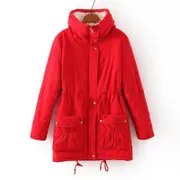 Nevenka Women's Mid Length Winter Coat Thickened Warm Lamb Wool Lined Jacket-Red