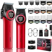 VGR 001 & 977 Professional Hair Trimmer for Men, Wireless Barber Hair Trimmer Set, Hair Cutting Set with DLC Coated Blades, USB Rechargeable Barber Set with Charging Base