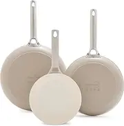 GreenPan Reserve 8" 10" & 12" 3 Piece Frying Pan Skillet Set, Hard Anodized Ceramic Nonstick, PFOA and PFAS-Free, Stainless Steel Handles, Dishwasher Safe, Oven Safe, Clay