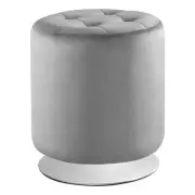 Bowery Hill Round Faux Leather Upholstered Swivel Ottoman in Gray/Silver
