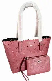 NWT COACH Laser Cut Mini City Tote, Rouge Ca199 AND Signature Zip Wristlet $430