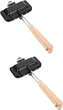 Zerodeko 2pcs Sandwich Non Stick Griddle Pan Roaster Pan Baking Pans Deep Frying Pan Loaf Bread Pan Bread Frying Pans Fry Pans Baking Tray Grill Pan Frying Pot Black Wooden