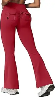 [Rugkey] Flare Leggings with Pockets for Women Butt Lifting Workout Leggings Gym Bell Bottom Leggings High Waisted Yoga Pants