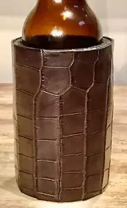 Crocodile leather Skin Stubby Cooler holder mans gift Australian made brown