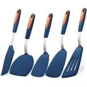 5 Pieces Silicone Spatula Set, Non-Stick Silicone Turner 5 Pieces Navy Blue