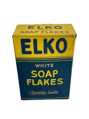 VINTAGE ELKO WHITE SOAP FLAKES UNOPENED DETERGENT BOX LAUNDRY ROOM DECOR