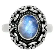 Premium Quality Rainbow Moonstone 925 Sterling Silver Ring s.7 Jewelry R-1667