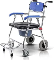 Z&y GLAa Wheeled Shower Commode Chair,4 in 1 Chair Shower Commode Folding Wheelchair Toilet Seat Detachable Comfortable Durable/B