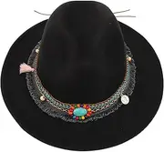 [COLLBATH] Ethnic Style Woolen Hat 1pc Felt Jazz Hat Retro Style Lightweight for Parties Outdoor Black