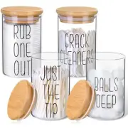 4 Pack Qtip Holder Glass Dispenser with Bamboo Lids for Bathroom Organization,