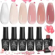 beetles Gel Polish Jelly Gel Nail Polish Set 6 Colors Neutral Sheer Milky White Nude Pink Gel Polish Kit Translucent Soak off Uv Nail Gel Diy Manicure 2024 New Nail Trend Nail Polish beetles Gel Polish Valentine's