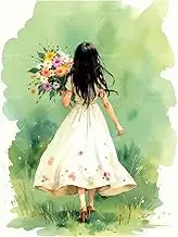 TAOPAOLAB Spring Floral Paint by Numbers Kit for Adults - DIY Girl Holding Wildflowers Painting on Canvas 16x20In, Acrylic Paint Set, Suitable for Beginners, Art for Home Decoration or Gifts
