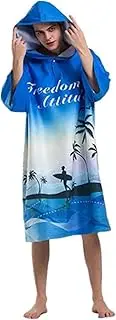 Printed Hooded Poncho Towel Changing Robe, Beach Surfing Swimming Robe, Light Weight Wetsuit Changing Towel Poncho with Hood. (Color : Blue, Size : One Size)