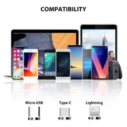 [1M] ZUSLAB Magnetic Nylon Charging Cable Charger Cord with Lightning Type-C & Micro USB Tips for Apple Samsung Google Xiaomi Oppo - Black