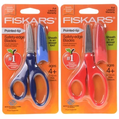 Fiskars 5 in. Kids Scissors Pointed Tip Safety-Edge Blade w/ Sheath (2-Pack)