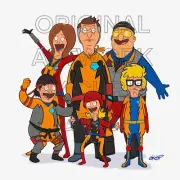 Bob's Burgers Bionic Six 80s Cartoons Orig Fan Illus Print C Gelsi 8.5x11 NOT AI