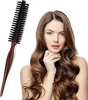 Boar Bristle Round Brush, Small Hair Round Brush, Portable Natural Bristles, Hair Brush, Travel Brush with Wooden Handle for Short Hair, Thin Long Hair, Mini Beard Brush for Men and Women