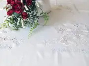 Vintage Embroidered White Leaf Tablecloth 80" Square Good for 6-8 seats