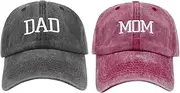 [AIMALL] Vintage Distressed Baseball Cap, Washed Cotton, Embroidered 'DAD' & 'MOM', Breathable, Adjustable Size