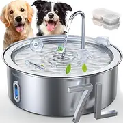 Dog Water Fountain Stainless Steel, FEELNEEDY 7L Large Pet Water Fountain for Multi-Pet, Super Quiet with Quadruple Filtration, Smart Pump 2 Replacement Filters(FN-W14)