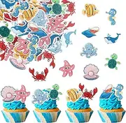 Rsstarxi 56 Pack Edible Ocean Animal Cupcake Toppers Sea Ocean Theme Birthday Cake Decorations Turtles Octopus Seahorse Cupcake Picks for Under the Sea Theme Baby Shower Birthday Party Decorations