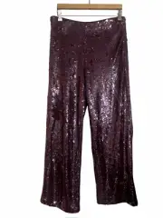 ANN TAYLOR Burgundy THE SEQUIN Side Zip Wide Leg Pants Women’s Size 8 NWT