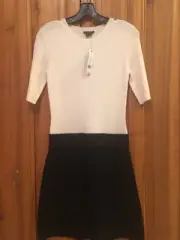 Theory Evian Stretch Black/ivory Drop Waist Dress Petite Small NEW $385 #1