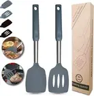 Silicone Spatulas Set for Kitchen Use : Heat Resistant Turner & Slotted Silicone