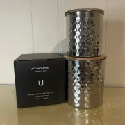 Uncommon James Hammered Silver Canister w/Wooden Lids Set Of 2 45 oz/25 oz NEW!