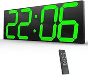Digital LED Wall Clock, 18 Inch 8-Levels Brightness, Auto Dimmer/Time/Date/Temperature Display, 4 Digits, Ideal for Warehouse Office Home Living Room(Green)
