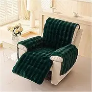Recliner Chair Covers Velvet Plush Soft Faux Fur Sofa Cover, Recliner Slipcovers with Arms Anti-Slip Furniture Protector, Thick Shaggy Fuzzy Sectional Couch Cover(Dark Green)