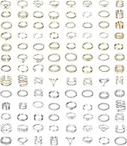 [Kakonia] 104Pcs Knuckle Rings Set for Women Cute Minimalist Adjustable Band Finger Rings Silver Gold Vintage Stackable Ring Midi Thumb Joint Open Rings Set for Girls