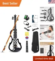 LEFT HANDED Electric Violin 4/4 Full Size Silent Violin Set for Beginner Kids...
