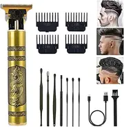PXLISIE Hair Clippers for Men, Professional Hair Trimmer T Blade Trimmer Zero Gapped Trimmer, Cordless Rechargeable Beard Trimmer Shaver Hair Cutting Kit with Guide Combs (Gold)