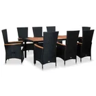 9-Piece Outdoor Dining Set with Cushions Garden Patio Chairs Table Rattan Black