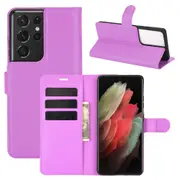 For Samsung Galaxy S21 Ultra Case Lychee Folio PU Leather Wallet Cover, Purple