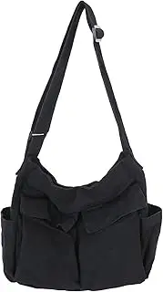 [KlaOYer] Canvas Messenger Bag Large Hobo Bag School Crossbody Shoulder Bag Tote Bag with Pocket for Women and Men