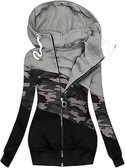[Generic] Retro Fleece Jacket Casual Winter Long Coat Sleeve Prints Zipper Women Camouflage Sweatshirt Jacket Women's Coat Fleece Jacket Women Hoodie