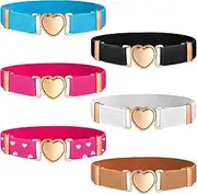 [Geyoga] 6 Pieces Girls Elastic Stretch Belts Kids Waist Belt Adjustable Uniform Belt for Teen Kids Girls Dresses Heart Belt